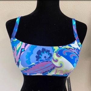 Tahari NWT Bikini bathing suit top adjustable straps fully lined tropical print